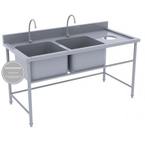 Chậu rửa 2 ngăn có lỗ xả rác